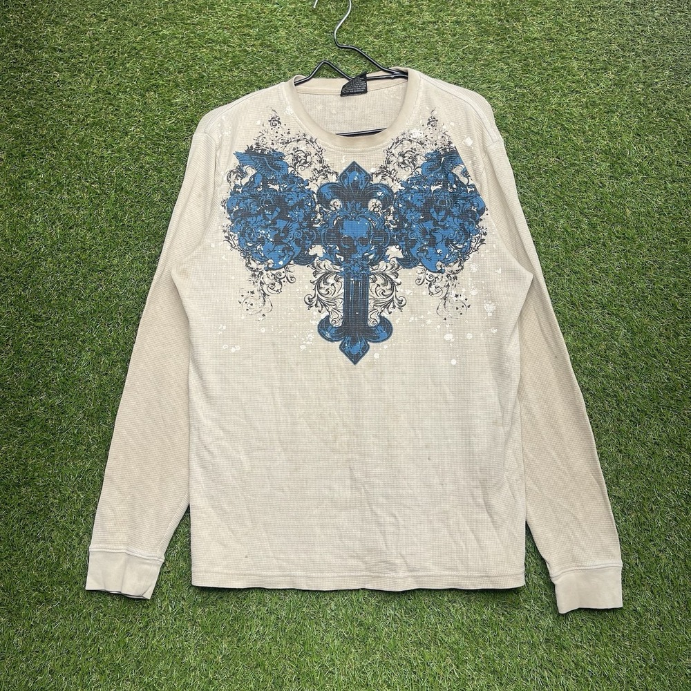 MMA Elite Thermal Shirt Mens XL Long Sleeve Live Fast Y2K Skull Wings 2000s